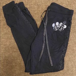 NWT Disney Parks Mickey & Minnie Mouse Sparkle Black Jogger Jogging Sweatpants